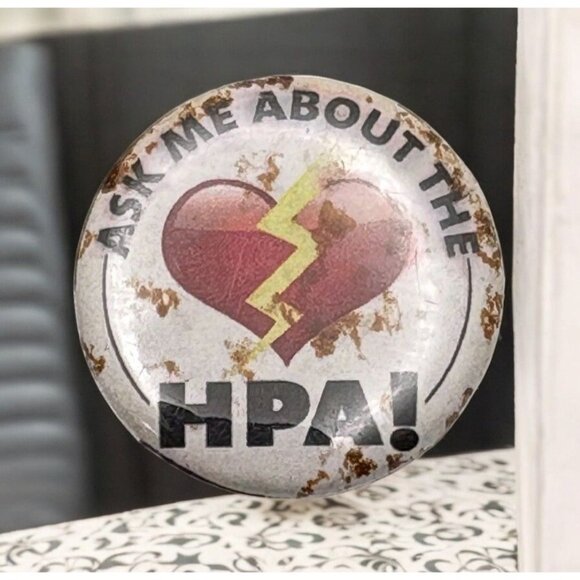 Vintage Ask Me About The HPA! Heart Lightning Pinback Button Pin - Picture 1 of 6
